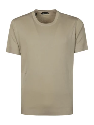T-shirt z żebrowanym wzorem w bladym oliwkowym Tom Ford