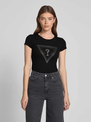 T-shirt zdobiony kamieniami Guess