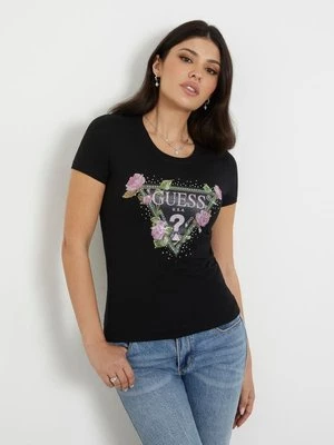 T-Shirt Ze Stretchem I Logo W Kwiaty Guess