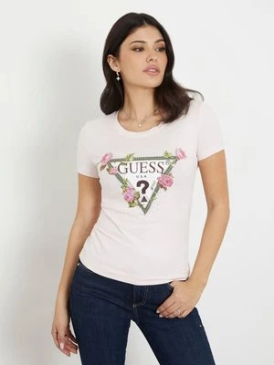 T-Shirt Ze Stretchem I Logo W Kwiaty Guess
