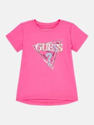 T-Shirt Ze Stretchem I Trójkątnym Logo Z Cekinami Guess Kids