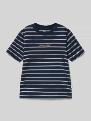 T-shirt z wzorem w paski i haftem jack & jones