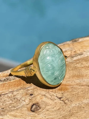 Taboo Pozłacany pierścionek z amazonitem rozmiar: 52