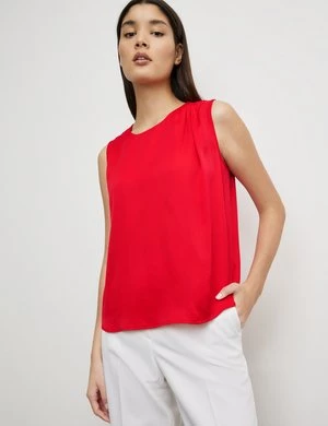 TAIFUN Damski Bluzka bez rękawów z plisowanym detalem 56cm Bez rękawów Okrągły Czerwony Jednokolorowy