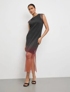 TAIFUN Damski Długa plisowana sukienka z cieniowaniem krótkie Okrągły Czarny Cieniowaniem