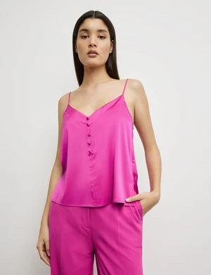 TAIFUN Damski Elegancki bluzkowy top na ramiączkach 56cm Bez rękawów w serek Różowy Jednokolorowy