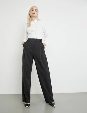 TAIFUN Damski Eleganckie spodnie z szerokimi nogawkami Czarny Jednokolorowy
