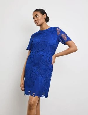 TAIFUN Damski Koronkowa sukienka krótkie Okrągły Niebieski Jednokolorowy