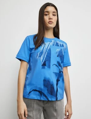 TAIFUN Damski Koszulka z bawełny 64cm krótkie Okrągły Niebieski