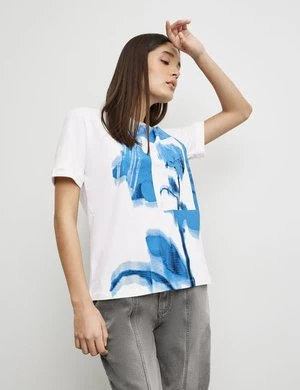 TAIFUN Damski Koszulka z bawełny 64cm krótkie Okrągły Niebieski
