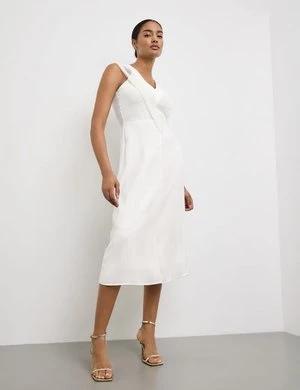 TAIFUN Damski Letnia sukienka z szydełkową koronką Bez rękawów w serek Biały Jednokolorowy