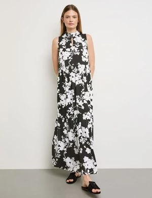 TAIFUN Damski Rozszerzana sukienka warstwowa z kwiatowym nadrukiem Bez rękawów stójka Czarny W kwiaty