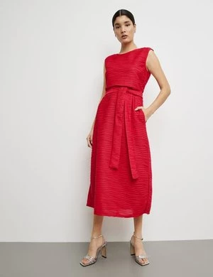 TAIFUN Damski Sukienka bez rękawów z fakturalnego dżerseju Bez rękawów Okrągły Czerwony Jednokolorowy