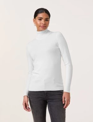 TAIFUN Damski Sweter basic z golfem 62cm długie półgolf Biały Jednokolorowy Gerry Weber