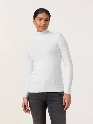 TAIFUN Damski Sweter basic z golfem 62cm długie półgolf, Biały Jednokolorowy Gerry Weber