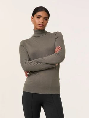 TAIFUN Damski Sweter basic z golfem 62cm długie półgolf, Brązowy Jednokolorowy Gerry Weber