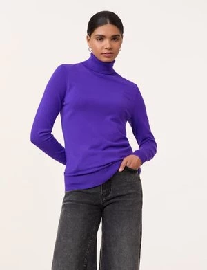 TAIFUN Damski Sweter basic z golfem 62cm długie półgolf Fioletowy Jednokolorowy Gerry Weber