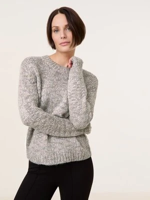 TAIFUN Damski Sweter z melanżowej dzianiny o grubym splocie 60cm długie Okrągły, Beżowy Melanż Gerry Weber