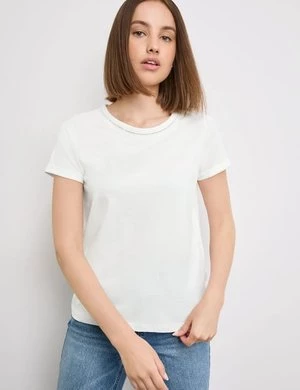 TAIFUN Damski T-shirt basic 62cm krótkie Okrągły Biały Jednokolorowy