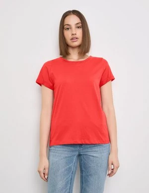 TAIFUN Damski T-shirt basic 62cm krótkie Okrągły Czerwony Jednokolorowy