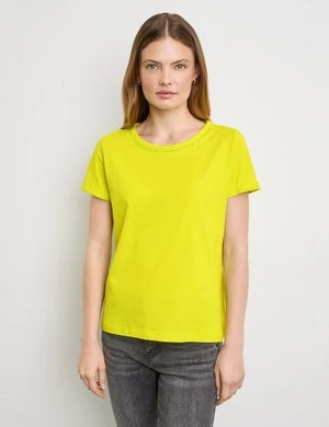 TAIFUN Damski T-shirt basic 62cm krótkie Okrągły Żółty Jednokolorowy