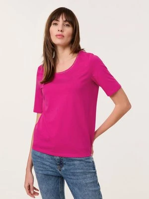 TAIFUN Damski T-shirt basic z ozdobną listwą 62cm Półrękawek Okrągły, Różowy Jednokolorowy Gerry Weber