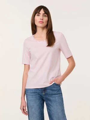 TAIFUN Damski T-shirt basic z ozdobną listwą 62cm Półrękawek Okrągły, Różowy Jednokolorowy Gerry Weber