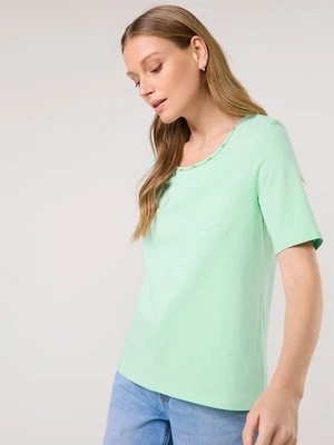 TAIFUN Damski T-shirt basic z ozdobną listwą 62cm Półrękawek Okrągły, Zielony Jednokolorowy Gerry Weber