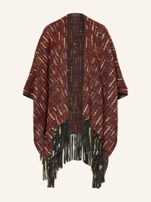 Talbot Runhof Tweedowa Peleryna Z Błyszczącą Przędzą I Cekinami rot