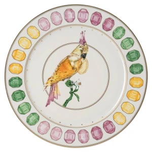 Talerz do serwowania Idyllia, Porcelana, Nadrukowany motyw kryształu, kakadu, Różnokolorowy Swarovski