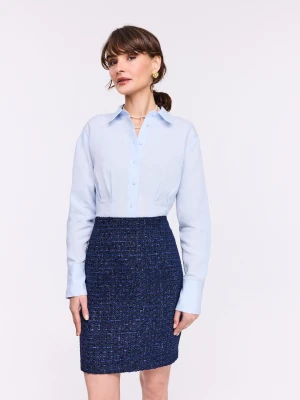 Taliowana błękitna koszula z lnem TARANKO