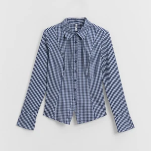 Taliowana koszula w granatowo-białą kratkę z długim rękawem House
