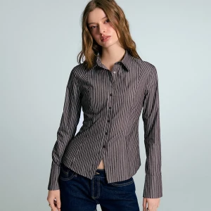 Taliowana koszula w paski z długim rękawem brązowa House