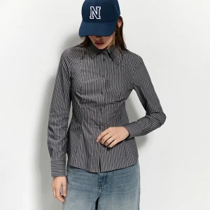 Taliowana koszula z długim rękawem grafitowa w paski House