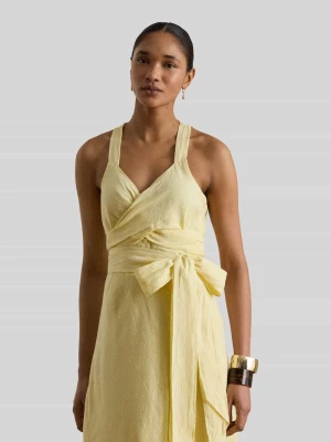 Taliowana sukienka midi z czystego lnu z wiązanym paskiem Lauren Ralph Lauren