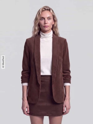 Taliowany krótki żakiet z rękaw o dł. 3 / 4 model 'BOSELLA' Pieces Średniobrązowy