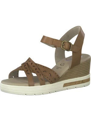 Tamaris Skórzane sandały w kolorze brązowym na koturnie rozmiar: 38