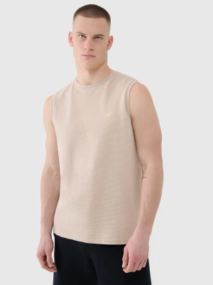 Tank top regular gładki męski - beżowy 4F