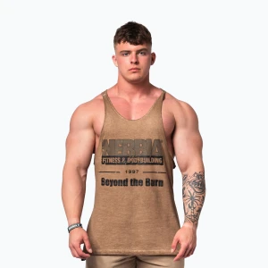 Tank top treningowy męski NEBBIA Washed-Off Stringer Max Out light brown