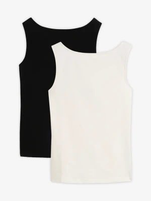 Tank top z dekoltem łódką, 2 szt. BonPrix biały