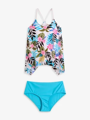 Tankini (komplet 2 cz.) z siateczkową koszulką z nadrukiem BonPrix biały