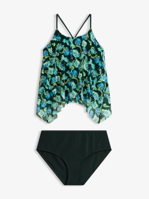 Tankini z siateczką z nadrukiem (komplet 2-cz.) BonPrix zielony