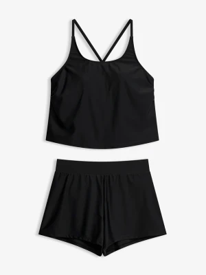 Tankini z szortami kąpielowymi z wszytymi majtkami, szybkoschnące (komplet 2-cz.)) BonPrix czarny