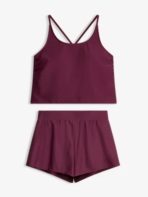 Tankini z szortami kąpielowymi z wszytymi majtkami, szybkoschnące (komplet 2-cz.)) BonPrix fioletowy