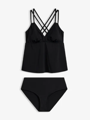 Tankini ze skrzyżowanymi ramiączkami z szybkoschnącego materiału (komplet 2-cz.) BonPrix czarny