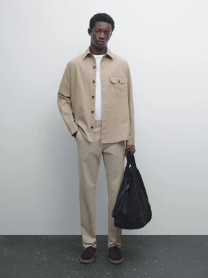 Tapered Fit Cotton Blend Trousers - Beżowy - - Massimo Dutti - Male