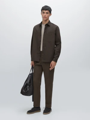 Tapered Fit Cotton Blend Trousers - Brązowy - - Massimo Dutti - Male