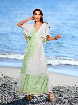 Tarifa Sukienka w kolorze biało-zielonym rozmiar: L