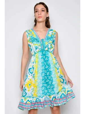 Tarifa Sukienka w kolorze żółto-turkusowo-białym rozmiar: L