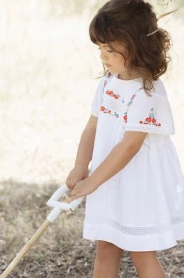 Tartine et Chocolat sukienka bawełniana dziecięca kolor biały mini rozkloszowana